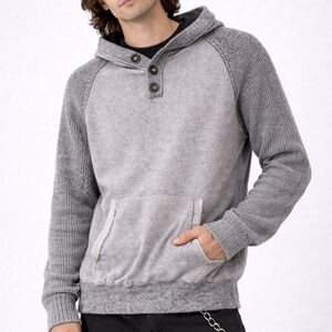 BKE | Men | Knit Hooded Sweater | Size Large – Textured Knit, Unique Inside-Out